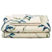 Beige Leaves Printed Sheet Set Queen Size, 4 Piece Botanical Pattern Microfib...