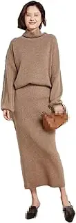 [keusyoi] Women Suit Autumn Winter Knitted Turtleneck Cashmere Sweater And Skirt Two-Piece Sets