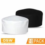 10 x BN Black White Mesh Vented Flat Top Chef Hat - Restaurant Kitchen Bar Cafe