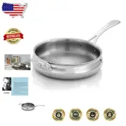 Elegant 10" Induction Compatible Frying Pan - 5-Ply Stainless Steel with Lid
