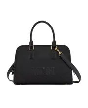 MCM Medium Logo Embossed Aren Boston Bag One size Black
