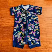 Bonds Baby Butterfly Garden Floral Navy Blue Zip Wondersuit Romper Size 2
