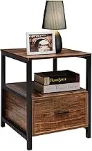 VECELO Side Table, Bedside Table, Brown, Width 15.7 x 15.7 x 22.0 inches (40 x 40 x 56 cm), Drawer Included