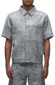 Hudson Jeans Crop Short Sleeve Snap Front Shirt in Black Jacquard at Nordstrom, Size Small