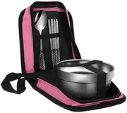 Namzi Camping Hiking Equipment Camping Bowls Outdoor Tableware Portable Stainless Steel Tableware Picnic Bag Camping Tourism Travel Cutlery Set-Pink