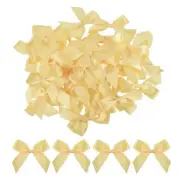 50Pcs Mini Ribbon Bows 2.5" Mini Fabric Satin Ribbon Flower Bows Gold