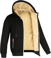 [Generic] Mens Sweatshirt Plain Warm Lined Drawstring Hoodie Solid Color Plush Thickened Winter Sweater Coat with Zipper Comfortable Slipper