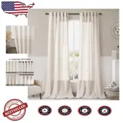 Beige Flax Linen Curtains - 2 Panels, 84x38 inches, Light Filtering Drapes