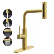 Waterfall Kitchen Faucet with Pull Down Sprayer, Brass Gold Kitchen Faucet, 4...