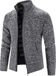 [Gsywaipei] Men's Thick Knitted Cardigan Winter Zip Up Male Knit Sweater Jacket Casual Collar Knits Sweaters Coat, Dark Grey, 3X-Large