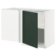 METOD corner base cabinet with shelf, white/Havstorp deep green, 128x68x80 cm