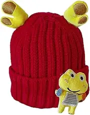 [generic] Sweet Children Cartoon for Frog Knitted Hat Antlers Travel All-Match Hat Autumn and Winter for Baby