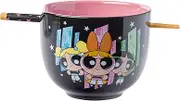 Silver Buffalo The Powerpuff Girls Featuring Blossom, Bubbles, and Buttercup Ceramic Ramen Noodle Rice Bowl with Chopsticks, Microwave Safe, 20 Ounces