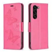 For Samsung Galaxy S24+ Plus Case, Butterflies Emboss, Folio PU Leather Wallet, Stand, Rose Red