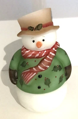 New Fenton Art Glass Snowman Fairy Light Candle Made in USA~Retired~Original Box