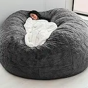 HHCTEBEC Giant Bean Bag Chair Cover Soft Beanbag Lazy Sofa Bed Cover (No Filler, Cover only), Large Round Soft Fluffy Bean Bag for Adults, Machine Washable Big Size Bean Bag Covers,A-180 * 90cm