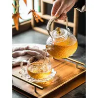 在飛比找ETMall東森購物網優惠-耐熱金邊茶壺套裝高級感玻璃杯