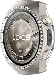 Suitable for Huawei Watch 5 Protective Case 42MM Single Row Diamond Skeletonized Case for Huawei Watch 5 Protective Case (Transparent)