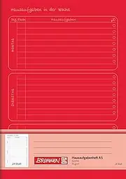 Brunnen Homework Book (A5, 24 Sheets) with Daily Division, Red