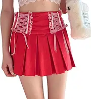 [Cuteighteen] Lolita Pleated Mini Skirt with Shorts Women Skort Lace Up Bow Tennis Skater A Line High Waisted School Girl Uniform Skirts