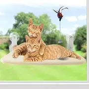 BLAZDEVE Foldable Cat Window Bed, Soft Cat Window Perch with Strong Suction Cups, 52x30cm Cat Windowsill Seat with Replaceable Soft Cushion, Sturdy Holds Up to 20kg (Beige & Mesh Cloth)