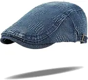 [Fasbys] Newsboy Cap Mens Womens Ivy Cabbie Hunting Hats Denim Cotton Peaked Golf Hat Flat Driving Cap, Style178-db, One Size