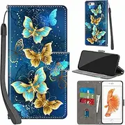 for iPhone 6s Plus/6 Plus 5.5 Inch Case PU Leather Wallet Book Flip Folio Stand View Magnetic Multi-Pattern Cover compatible with iPhone 6 Plus Phone Case (Four Butterfly)