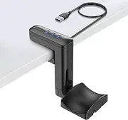 360° Rotation Headphone Stand Under Desk, Table Hook, PC Gaming Accessories with USB 3.0 Data Hub Port Station Organiser Aluminum Foldable Cable Clip - PC Gamer Gifts for Men Earphone Accessories Great Xmas Gift