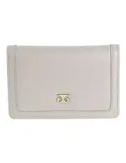 [PIERRE CARDIN] Italian Leather Snap Button Bi-Fold Flat Wallet in Bone