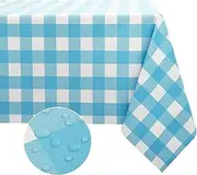 Obstal 100% Waterproof Vinyl Table Cloth, Oil-Proof Spill-Proof PVC Rectangle Tablecloth, Wipeable Plastic Table Cover for Outdoor, Picnic, Camping?Light Blue,52x70 Inches