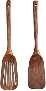 [AIMALL] 2PCS Korean-Style Wooden Teak Spatula Set, 13.39x2.56 Inch Non-Stick Cooking Utensils with Long Handles for Frying and Stirring