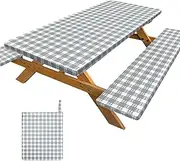 Picnic Table Cover with Bench Covers Portable Table Cloth Built-in Storage Pocket Picnic Table Covers with Elastic Waterproof Camping Essentials for RV Camping