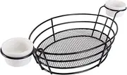 Stainless Fried Chicken Display Rack Steel French Fries Basket Food Frying Basket French Fries Container Snack Serving Plate with 2 Dipping Fry Basket Cup Fried Chicken Basket (Black)