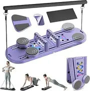 Pilates Reformer Board, Foldable Pilates Reformer Machine with Balance Abdominal Board, Resistance Bands, Automatic Rebound Ab Roller Wheel Pilates Equipment for Home Gym Workout Purple