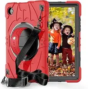 for Samsung Galaxy Tab A8 10.5 Inch Case 2022 SM-X200/X205/X207, Shockproof Case with 360 Rotating Stand/Hand Strap/Shoulder Strap Kids Students Galaxy Tab A8 10.5 in Tablet Case,Red