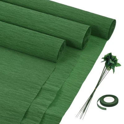 Crepe Paper Roll 8.2ftx20.5 Inch w Floral Stem Wire, Tapes Army Green 6pcs