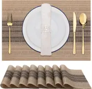 Set of 6 Non-slip, Heat Resistant, Stain Resistant, Durable, Washable, Elegant Woven Vinyl Placemats (Brown)