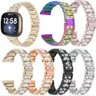 For Fitbit Versa 4 4th Gen Diamond Bling Wrist Watch Band Metal Strap + Tool