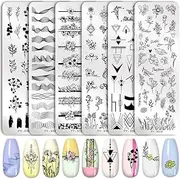 Stamping Plates Nail Art Set Flower Minimalist Geometric Lines Leaves Pattern Theme Image DIY Nail Art Stamp Plate Stamper Kit 6Pcs