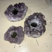 (AC8) Set Of 3 Amethyst Tea Light Candle Holders. Free Shipping