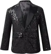 [Jhaoyu] Kids Boys Sequins Tuxedo Suit Jacket Blazer Wedding Pageant Birthday Party Costume Dance Stage Performance