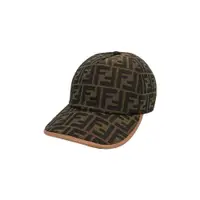 在飛比找ETMall東森購物網優惠-Fendi FF Logo緹花布皮革飾邊棒球帽(FXQ768