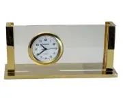 PLATINUM : GOLD FINISH BUSINESS OR NAME CARD HOLDER QUARTZ MINI CLOCK.
