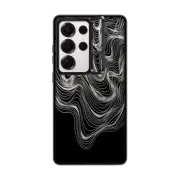 Galaxy S25 Ultra Impact Ring Stand Case WOBBLE 2, BLACK & WHITE MINIMALIST OCEAN WAVES LINEAR ILLUSTRATION