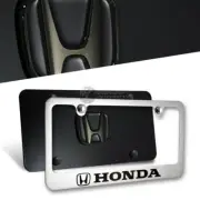 3D Black AUTHENTIC HONDA Front +Back Stainless Steel License Plate Frame w/ Cap