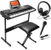 61-Key Electronic Keyboard Portable Digital Music Piano with H-Stand, Stool, Hea