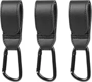 SYEYCW Pack of 3 Pram Hooks for Bags, Black Robust Bag Holder, Pendant for Pram in Universal Fit, Pram Hooks for Changing Bags, Leather Pram Hooks