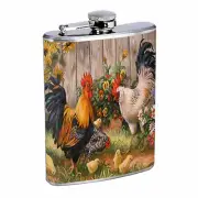 Rooster Flask D3 8oz Stainless Steel Chicken Gallos Flightless Bird Plummage