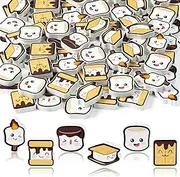 CJiangpo 120Pcs Marshmallow Mini Erasers for Kids Bulk Cute Cartoon Pencil Rubber Eraser Novelty 3D Desk Puzzle Erasers Campfire Camping Themed Party Favors Filler Kids School Classroom Prizes Gifts