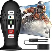 Indoor TV Aerial, YiYunTE Digital TV Aerial Cable With Amplifier Signal Booster, 560+ Miles Long Range tv Antenna Indoor, 360° Receptions tv aerial for Smart Tv Support 4K 1080p HD Local Channels